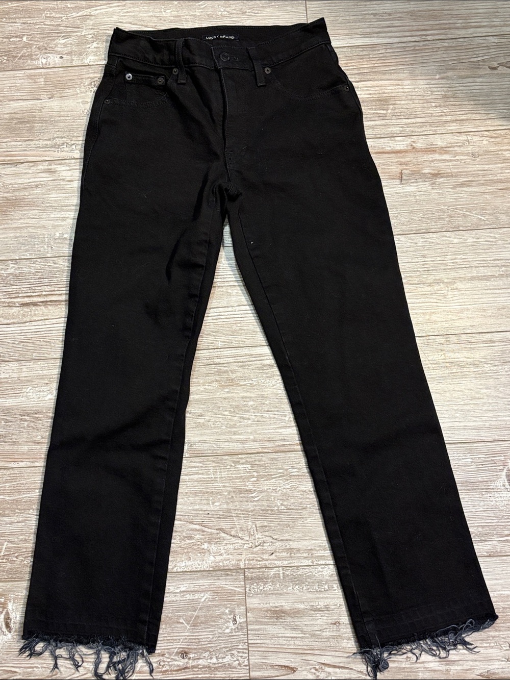 Lucky Brand Black Straight-Leg Jeans with Frayed Hem